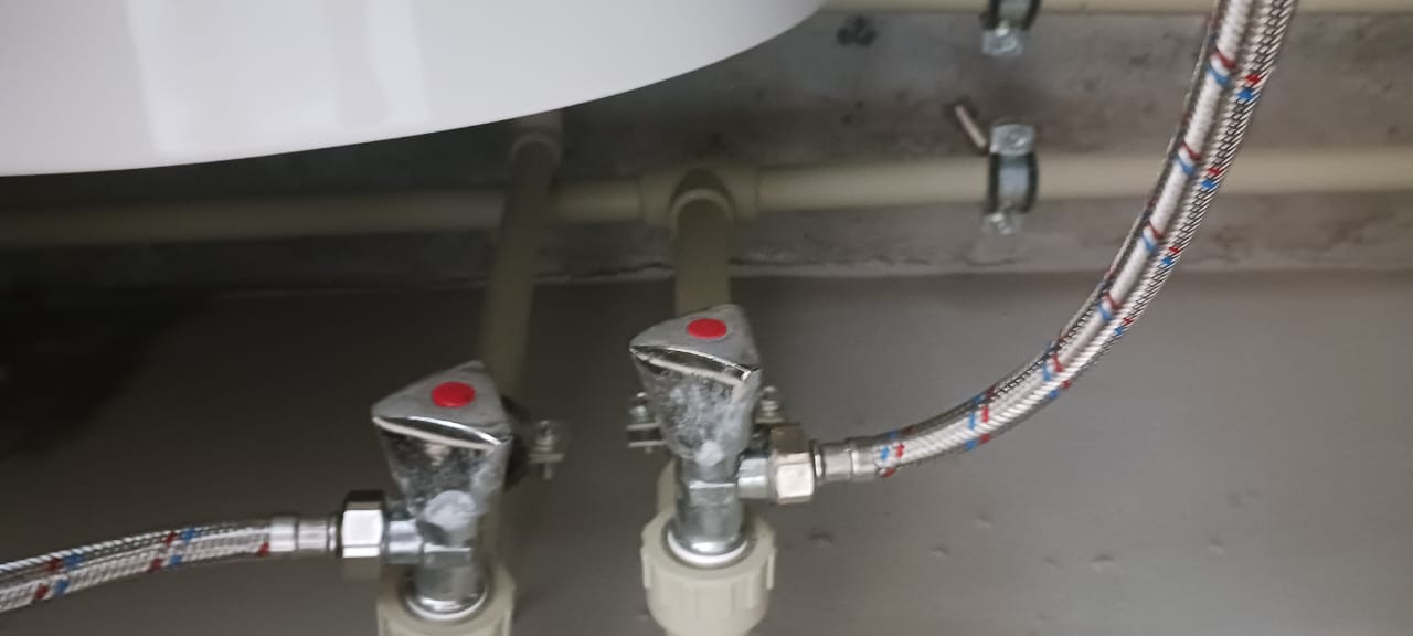 Close-up of the finished shutoff valves and final connections