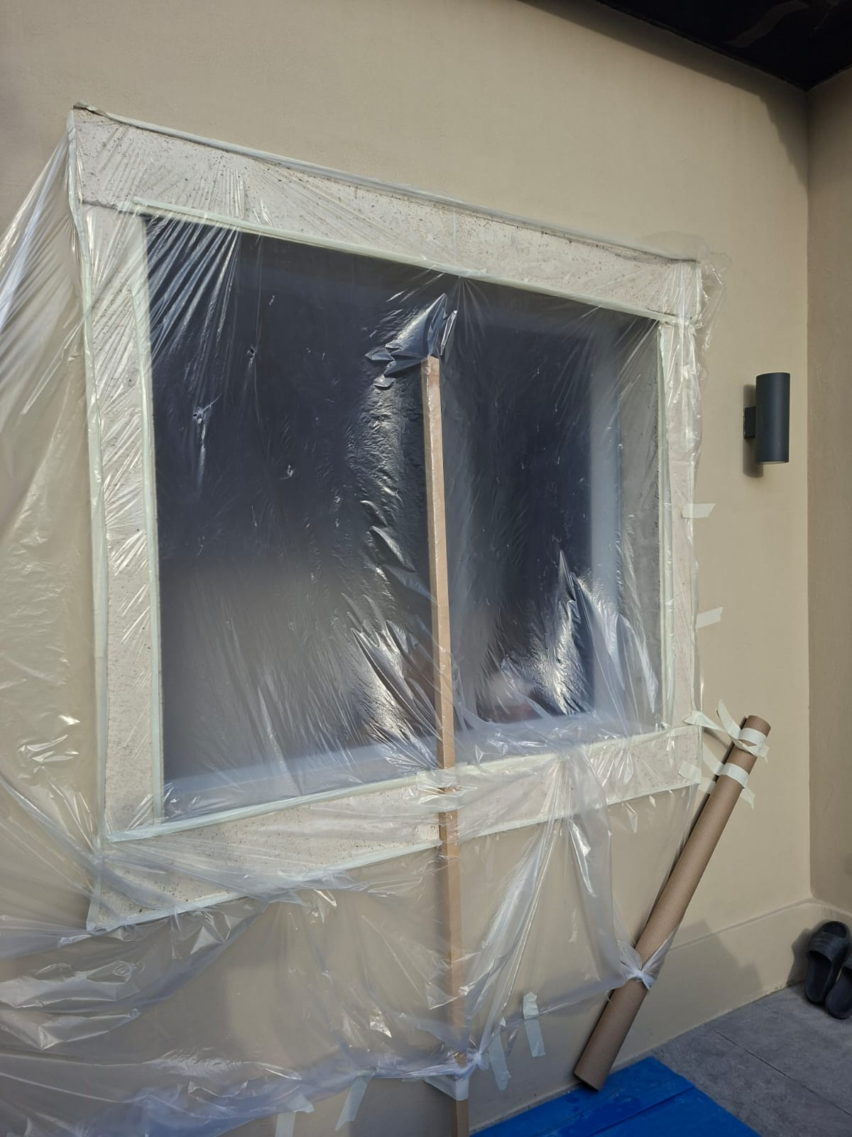 New frame masked & protected before install