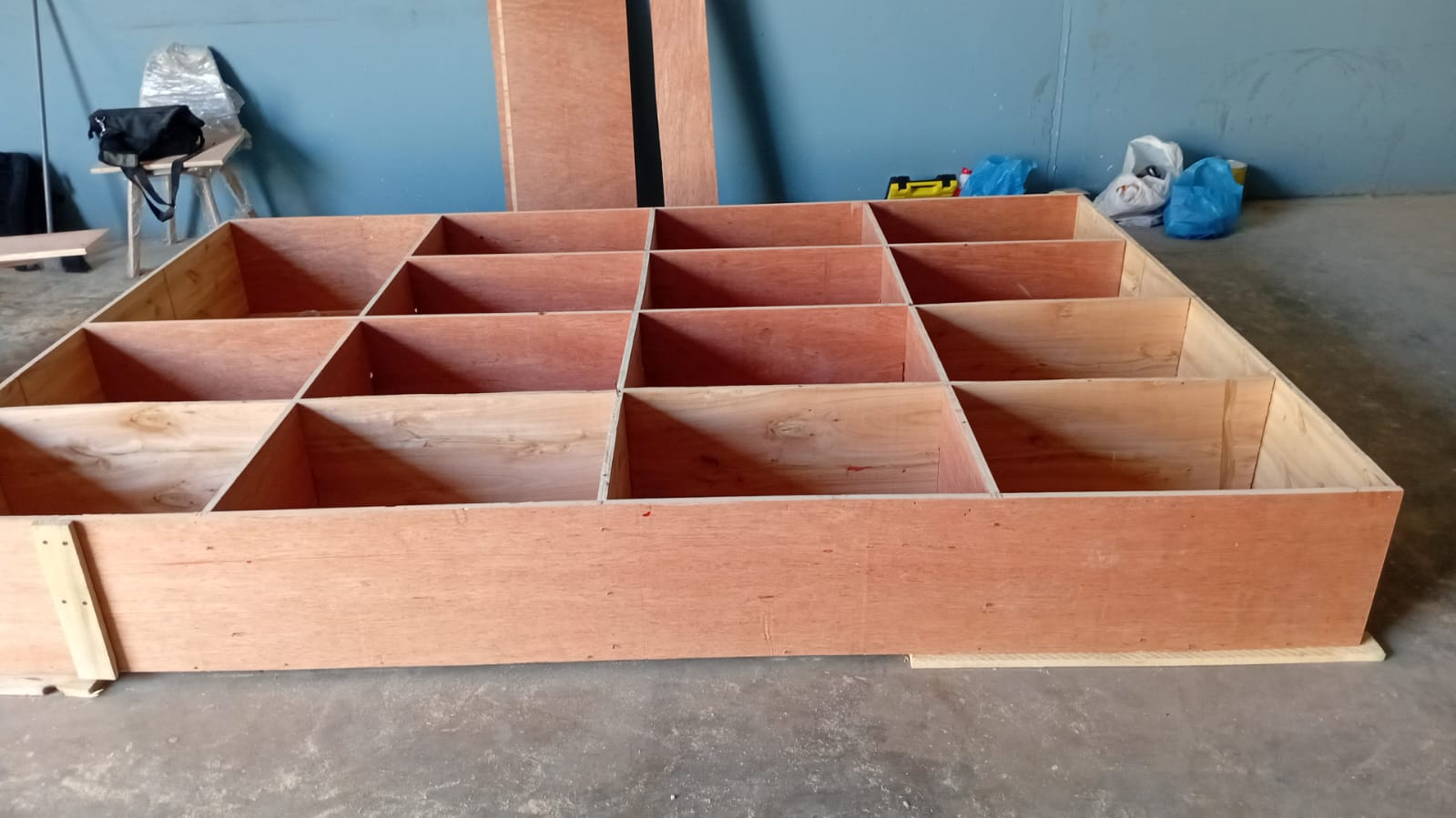 Cabinet carcass assembly laid out and reinforced before finishing