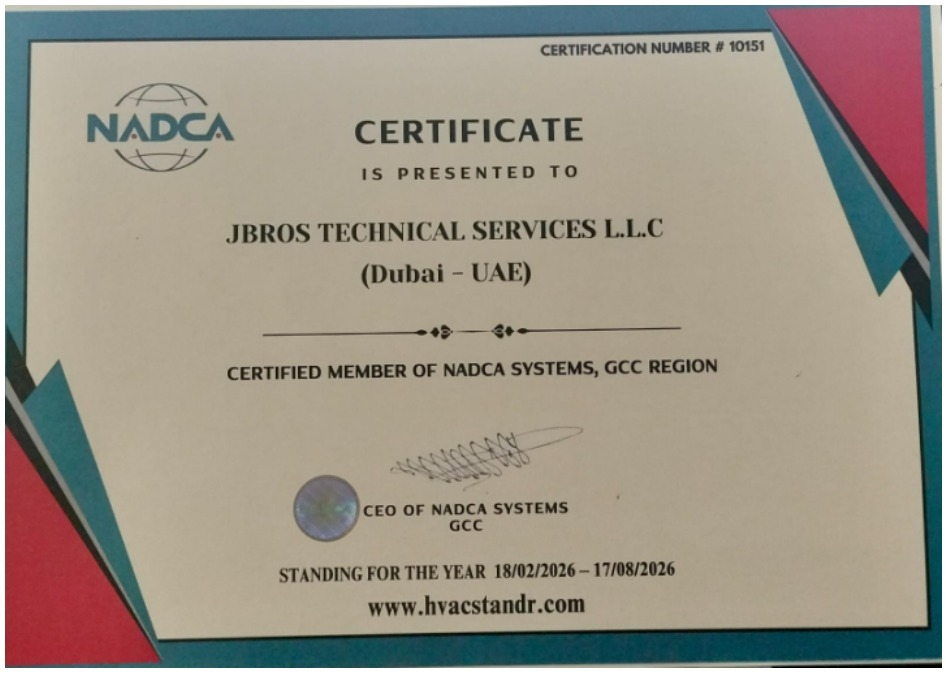 NADCA certified member — JBROS Technical Services L.L.C, Dubai UAE