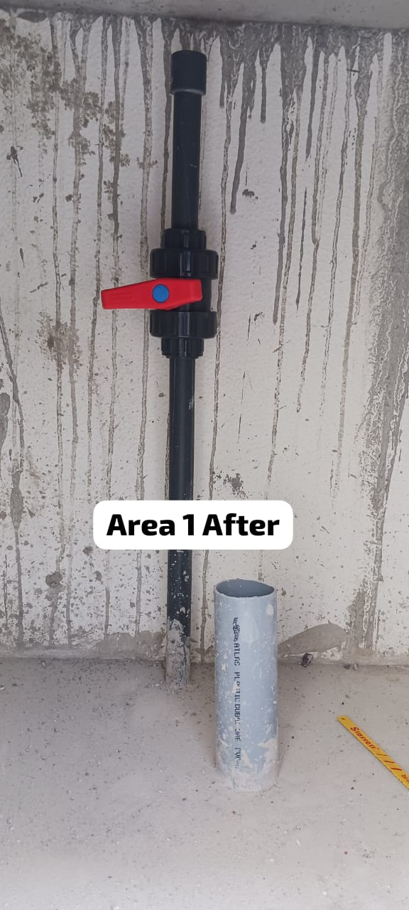 New shutoff valve and PVC riser installed and pressure-tested