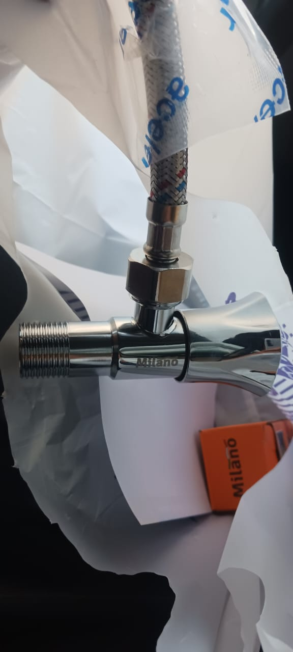New Milano chrome angle valve with braided flex hose