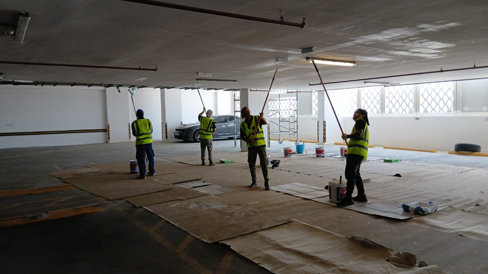 Fresh white ceilings brightening the parking floor